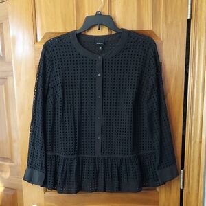 ❄️• Who What Wear Elegant Black Eyelet Button Up Blouse, Bottom Ruffle